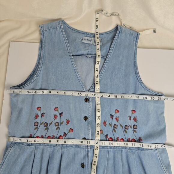 Vintage Chambray Cotton Denim Full Button Front Maxi Dress Pockets Size L - Picture 5 of 7